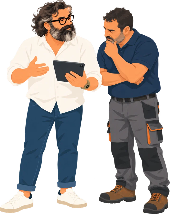 Ilustración de Juan revisando el caso de un trabajador